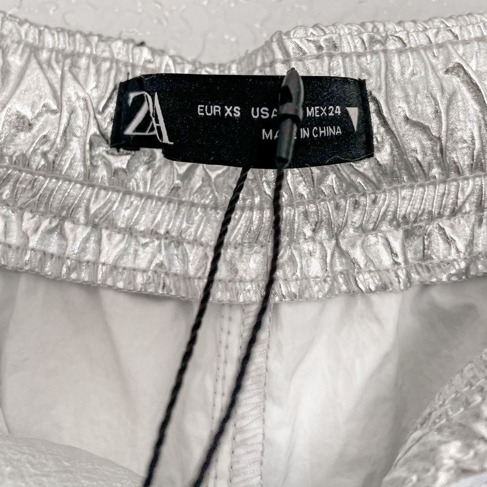 ZARA WOMAN MID RISE METALLIC PARACHUTE TROUSERS PANT SILVER 8338/405/070/015 - Picture 5 of 10